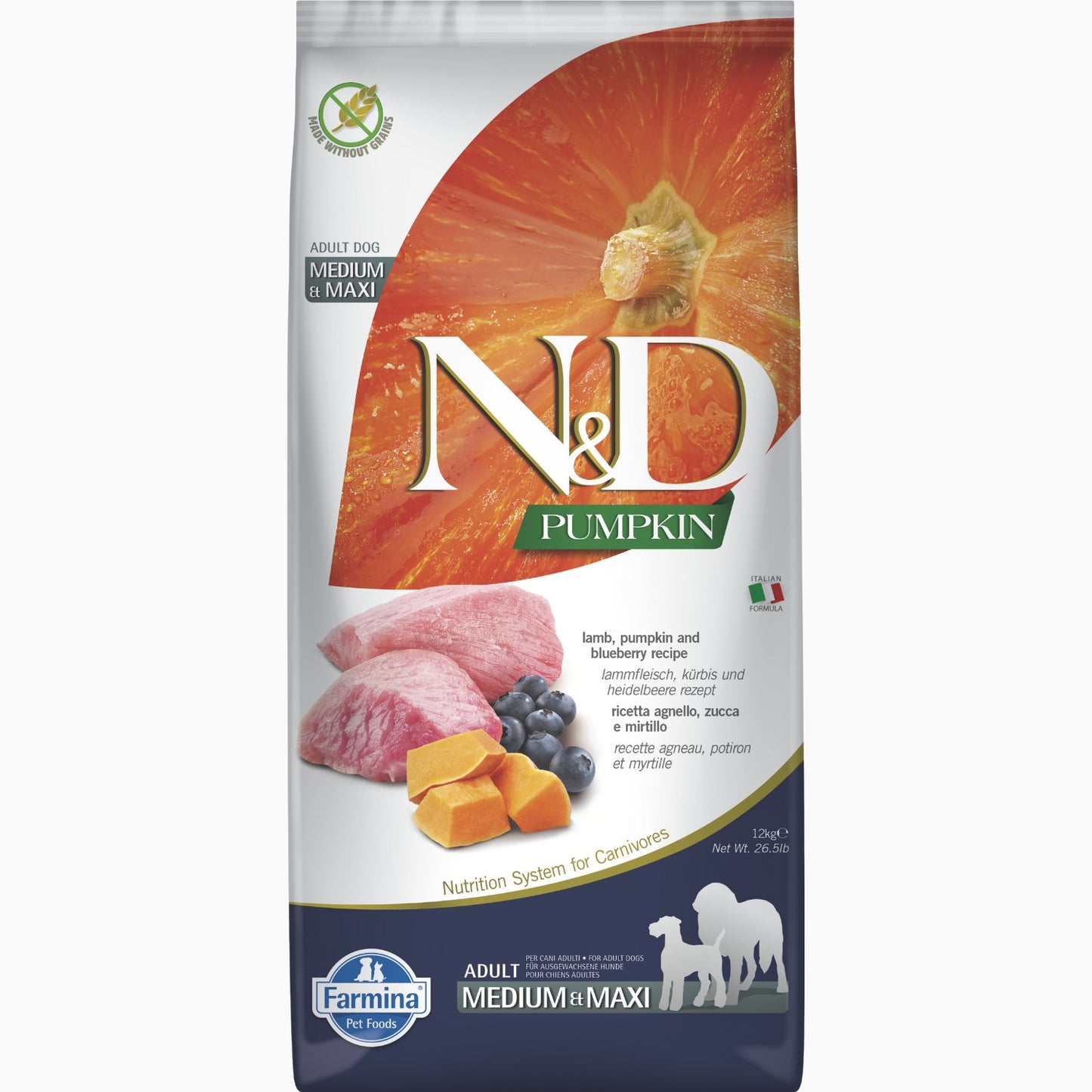 N&D Pumpkin Lamb Adult Medi/Maxi 12 kg.