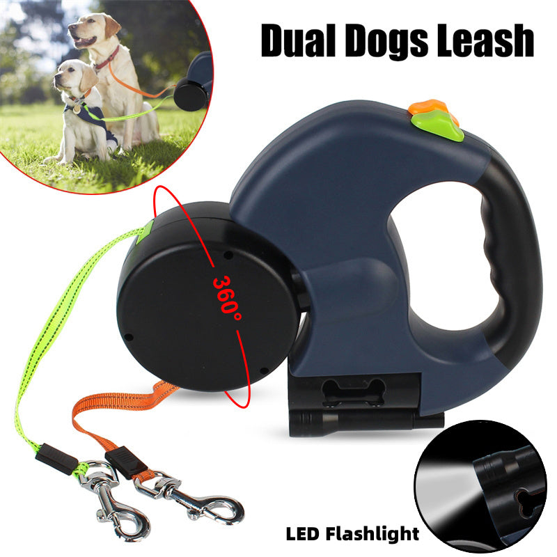 Aufrollbare Doppel-Hundeleine mit Licht und 360° Drehung für kleine Hunde