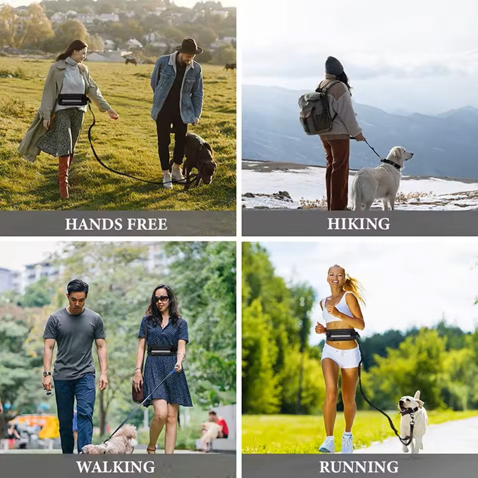 Hands-Free Dog Leash & Training Belt with Bungee, Phone Pocket & Bottle Holder