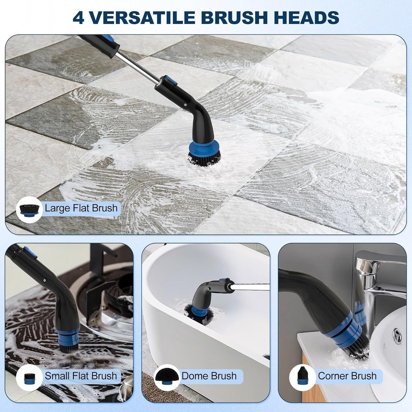 Cordless Electric Spin Scrubber with 4 Brush Heads