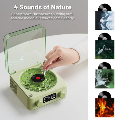 Retro Turntable Bluetooth Speaker with Vinyl Player, White Noise & RGB Light Effects