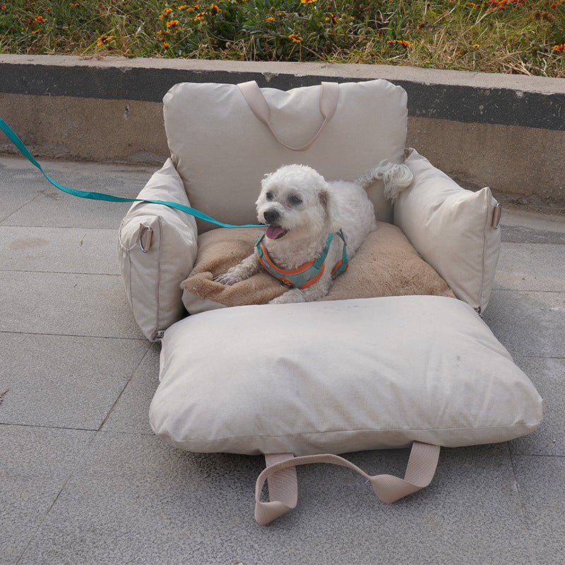 Travel-Ready Waterproof Linen Dog Car Bed & Safety Seat