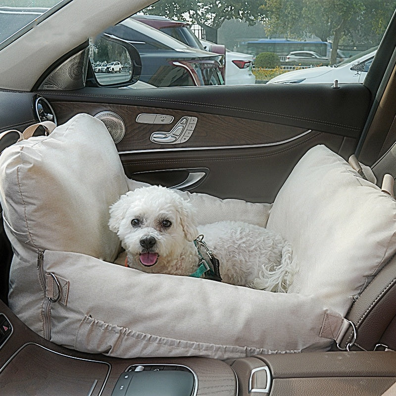 Travel-Ready Waterproof Linen Dog Car Bed & Safety Seat