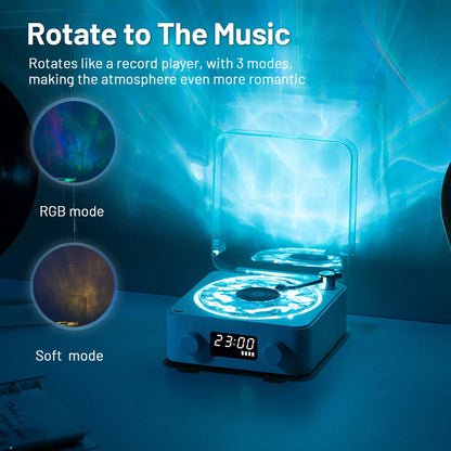 Retro Turntable Bluetooth Speaker with Vinyl Player, White Noise & RGB Light Effects